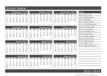 2023 Yearly School Horizontal Calendar Sep