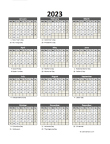 Editable 2023 Yearly Spreadsheet Calendar