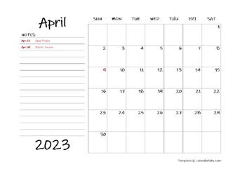 April 2023 Appointment Word Calendar