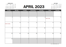 April 2023 Calendar Excel