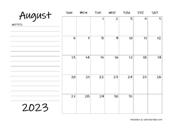 August 2023 Appointment Word Calendar