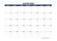 August 2023 Calendar Blank