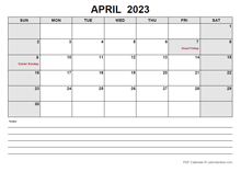 Blank April 2023 Calendar PDF