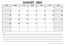 Blank August 2023 Calendar PDF