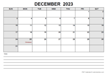 Blank December 2023 Calendar PDF