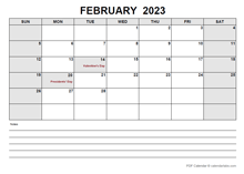 Blank February 2023 Calendar PDF