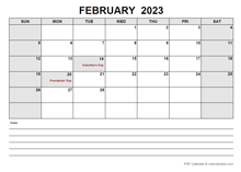 Blank February 2023 Calendar-pdf