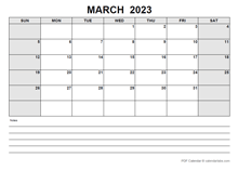 Blank March 2023 Calendar-pdf