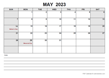 Blank May 2023 Calendar PDF