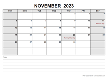 Blank November 2023 Calendar PDF