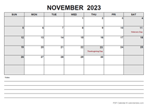 Blank November 2023 Calendar-pdf