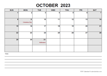 Blank October 2023 Calendar PDF