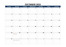 December 2023 Calendar Blank