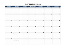 December 2023 Blank Calendar