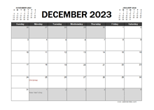 December 2023 Calendar Excel