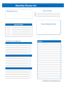 Editable Monthly Goal Planner