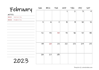 February 2023 Printable Calendar - CalendarLabs