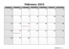 February 2023 Calendar Word