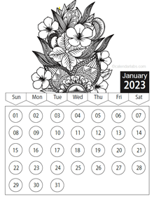 Free 2023 Floral Coloring Calendar