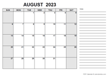 Free Printable August 2023 Calendar Pdf