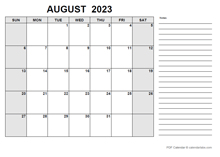 Free Printable August 2023 Calendar PDF