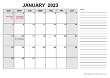 Free Printable January 2023 Calendar PDF