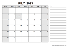 Free Printable July 2023 Calendar PDF