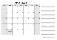 Free Printable May 2023 Calendar PDF