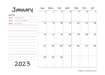 January 2023 Appointment Word Calendar