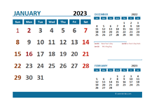 January 2023 CalendarExcel With Holidays