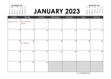 January 2023 Calendar Excel