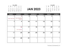 January 2023 Calendar Free Printable