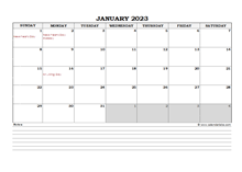 January 2023 Planner Excel
