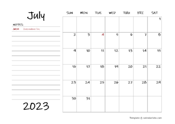 July 2023 Appointment Word Calendar