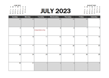 July 2023 Calendar Excel