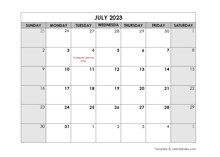 July 2023 Printable Calendar