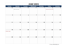 June 2023 Calendar Blank