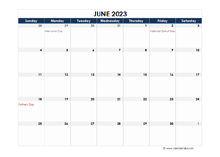 June 2023 Blank Calendar