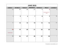 June 2023 Printable Calendar