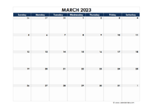 March 2023 Calendar Blank