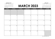 March 2023 Calendar Excel