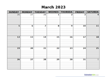 March 2023 Calendar Word