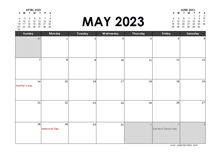 May 2023 Calendar Excel