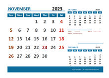 November 2023 CalendarExcel With Holidays