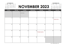 November 2023 Calendar Excel