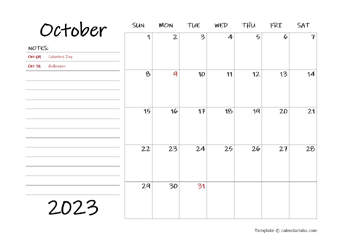 October 2023 Appointment Word Calendar