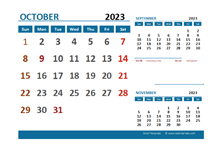 October 2023 Excel Calendar with Holidays