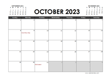 October 2023 Calendar Excel