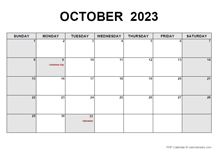 October 2023 PDF Calendar