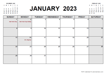 Printable January 2023 Calendar PDF